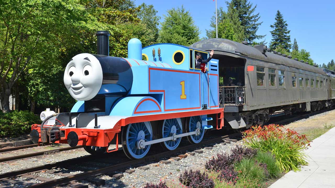 Thomas the Tank Engine in Depot Square Park, Northwest Railway Museum, Snoqualmie, Washington.